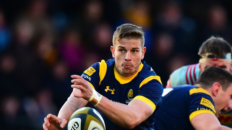 WORCESTER, ENGLAND - JANUARY 28:  Michael Dowsett of Worcester Warriors during the Anglo-Welsh Cup match between Worcester Warriors and Harlequins at Sixwa