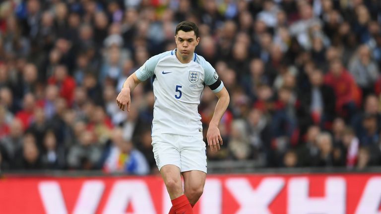 LONDON, ENGLAND - MARCH 26:  Michael Keane of England in action during the FIFA 2018 World Cup Qualifier between England and Lithuania at Wembley Stadium o