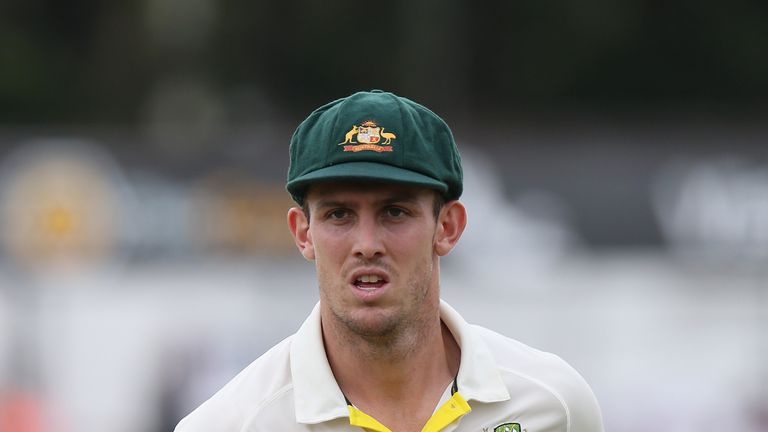 CHELMSFORD, ENGLAND - JULY 02:  Mitchell Marsh of Australia looks on during day two of the tour match between Essex and Australia at The Ford County Ground