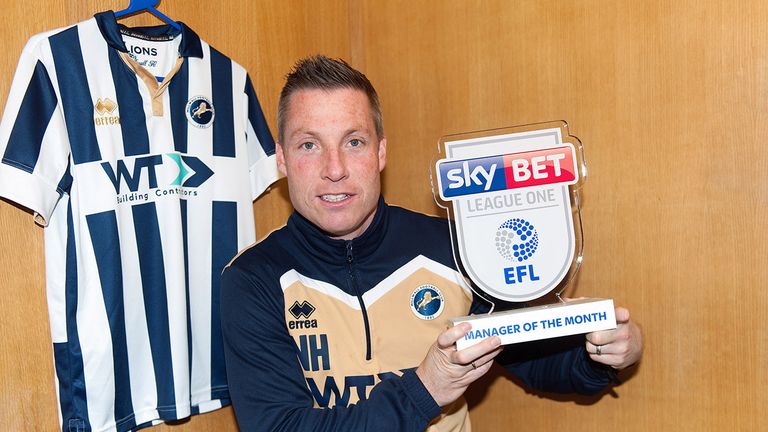 Neil Harris of Millwall won February's Sky Bet League One manager of the month award