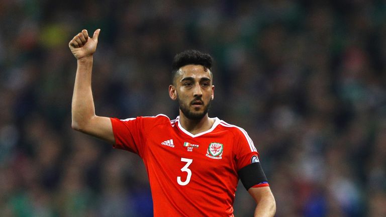 DUBLIN, IRELAND - MARCH 24:  Neil Taylor of Wales gives a thumbs up during the FIFA 2018 World Cup Qualifier between Republic of Ireland and Wales at Aviva
