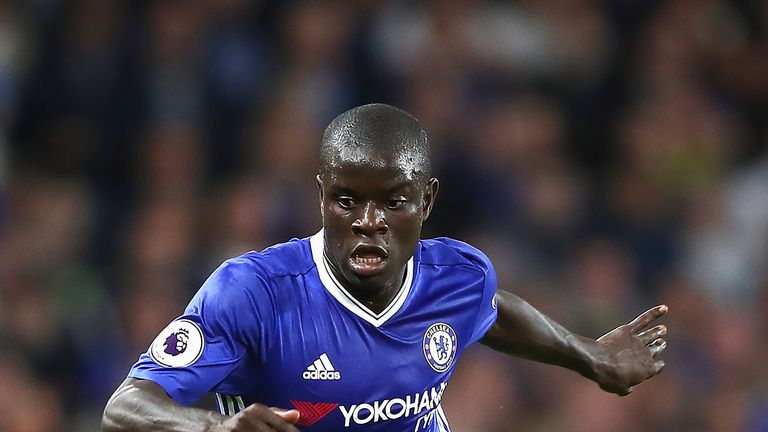 N'Golo Kante in action during the Premier League match between Chelsea and Liverpool at Stamford Bridge