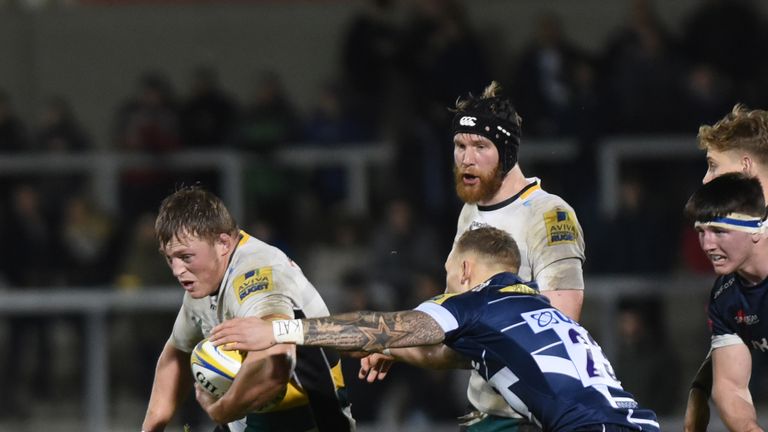 Alex Waller on the charge for Northampton Saints