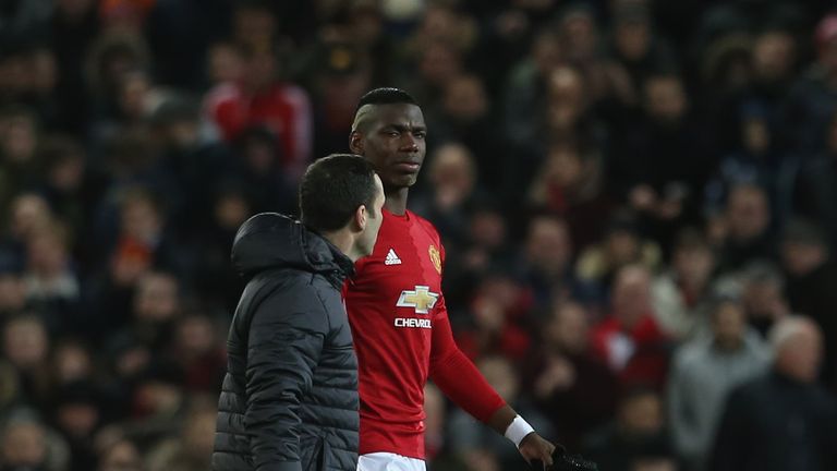 Paul Pogba limps off during Manchester United's Europa League match against Rostov