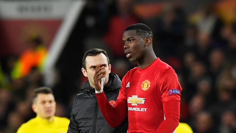 Paul Pogba leaves the pitch due to injury