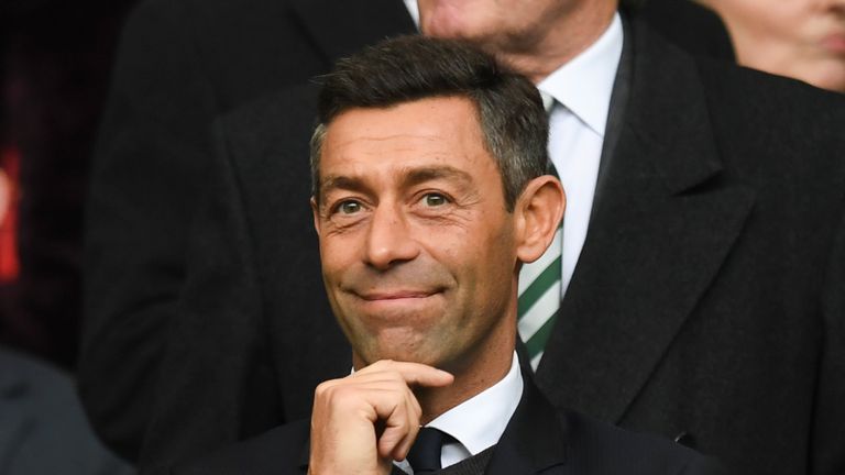 New Rangers manager Pedro Caixinha looks on from the stand at Celtic Park