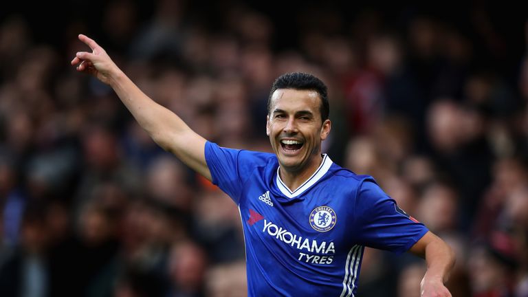 LONDON, ENGLAND - JANUARY 28:  Pedro of Chelsea celebrates scoring his teams second goal during the Emirates FA Cup fourth round match between Chelsea and 