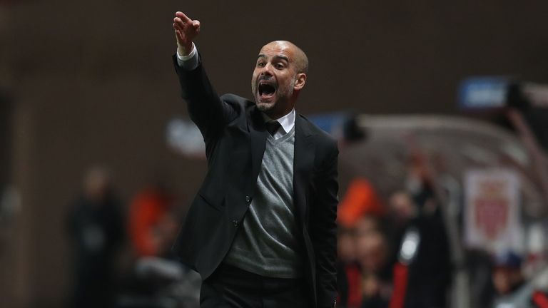 Manchester City Pep Guardiola reacts during his side's match against Monaco