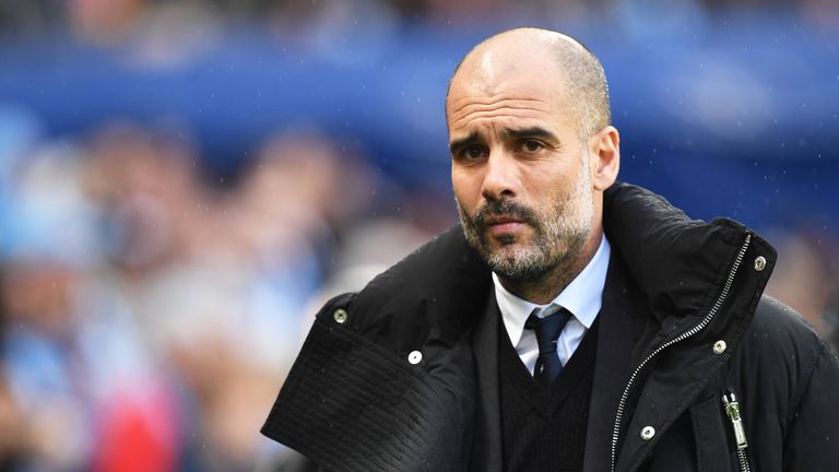 Pep Guardiola prior to kick-off at the Etihad Stadium