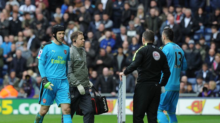 Petr Cech goes off injured against West Brom