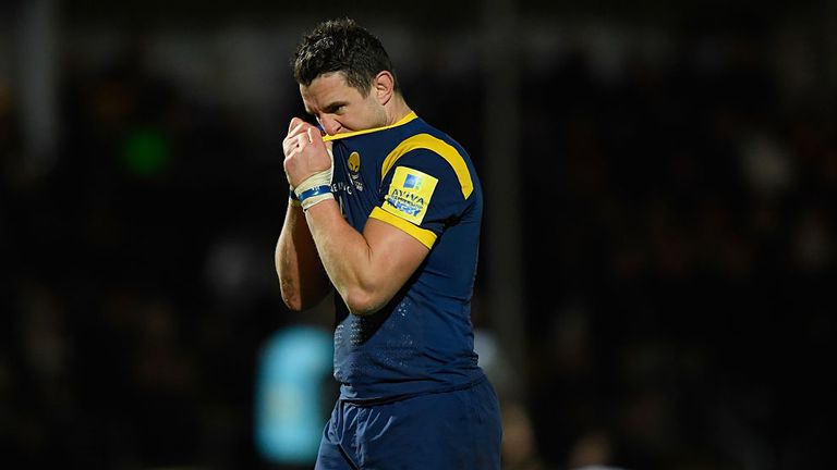 Warriors captain Phil Dowson reacts during the Aviva Premiership match between Worcester Warriors and Northampton Saints