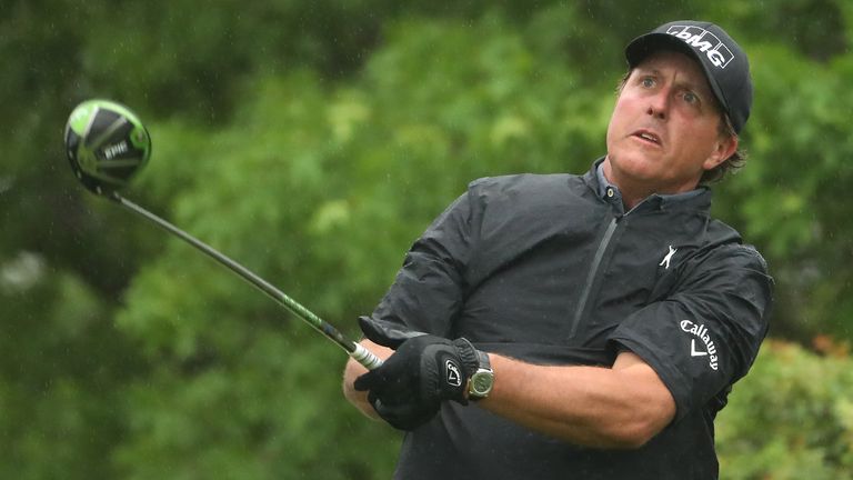 AUSTIN, TX - MARCH 24: Phil Mickelson tees off on the 6th hole of his match during round three of the World Golf Championships-Dell Technologies Match Play