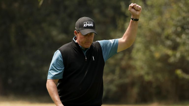 MEXICO CITY, MEXICO - MARCH 04:  Phil Mickelson of the United States reacts after putting for birdie on the on the fourth hole during the third round of th