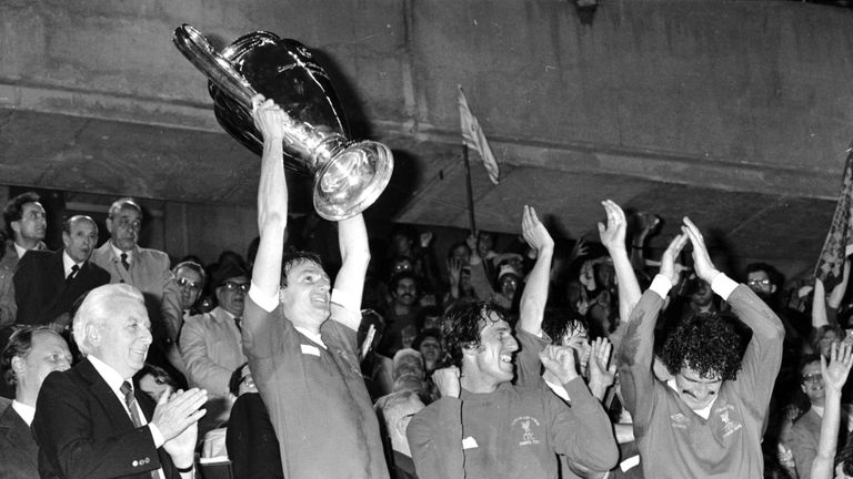 May 1981:  Liverpool Captain Phil Thompson lifts the European Cup high over his head after his side's 1-0 victory over Real Madrid in the final in Paris. C