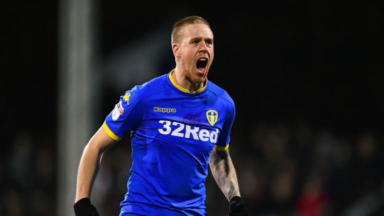 Leeds' Pontus Jansson celebrates after Tim Ream's own goal at Craven Cottage