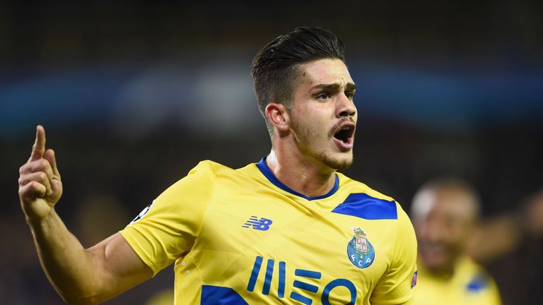 Porto's forward Andre Silva celebrates after scoring a last minute penalty kick during the UEFA Champions League groug G football match Club Brugge vs FC P