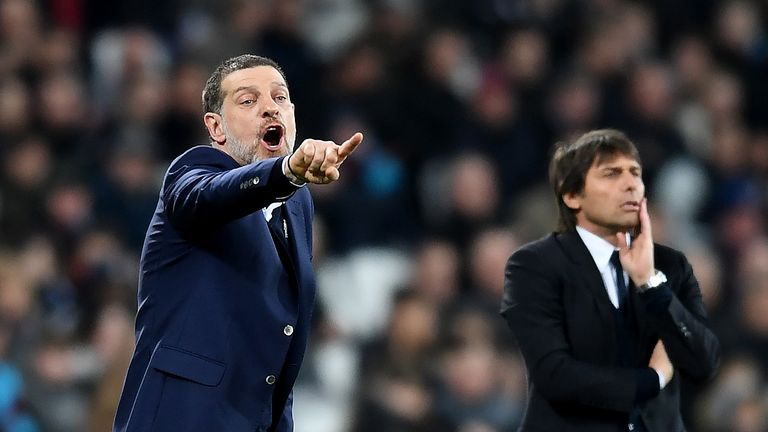 Slaven Bilic shouts instructions to his team from the sideline at The London Stadium