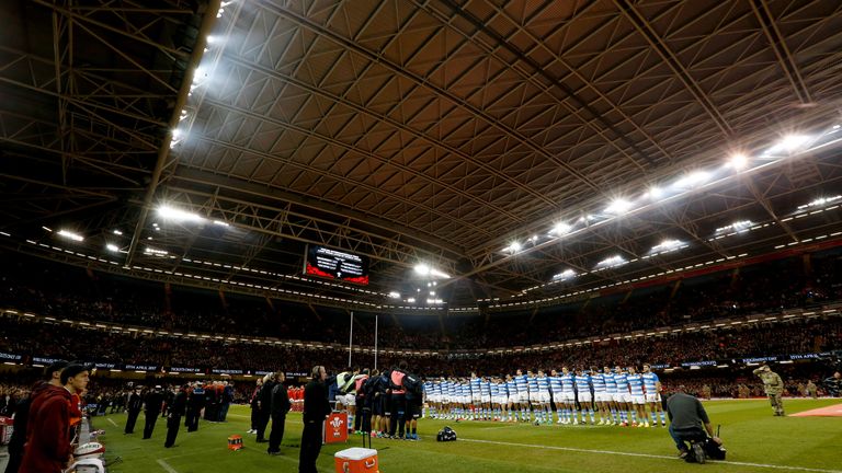 A general view during the minute's silence before the Autumn International match at the Principality Stadium, Cardiff.