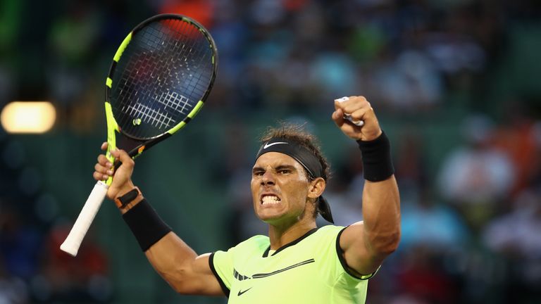 Rafael Nadal celebrates his three-set victory