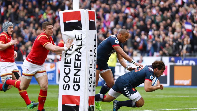 PARIS, FRANCE - MARCH 18:  Remi Lamerat of France gathers a chip ahread to score the opening try during the RBS Six Nations match between France and Wales 