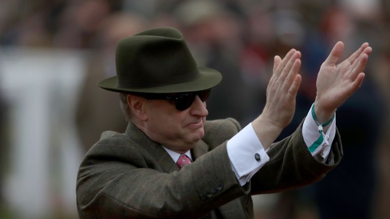 Horse Owner Rich Ricci celebrates after Jockey Ruby Walsh riding Let's Dance wins the Trull House Stud Mares' Novices' Hurdle during St Patrick's Thursday 