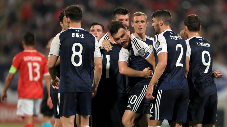 Scotland's Robert Snodgrass celebrates scoring his side's third goal of the game v Malta in World Cup qualifying, September 2016