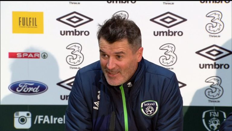 Roy Keane smiles at a Republic of Ireland press conference ahead of the World Cup Qualifier against Wales