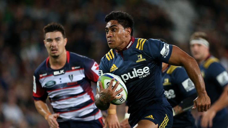 Malakai Fekitoa runs in to score a try against the Rebels