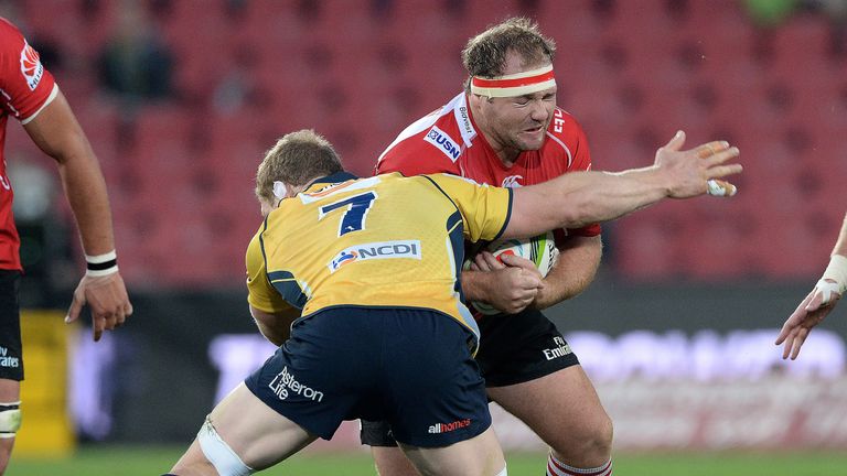 Schalk van der Merwe of the Lions attacks during the Super Rugby match between Emirates Lions and Brumbies