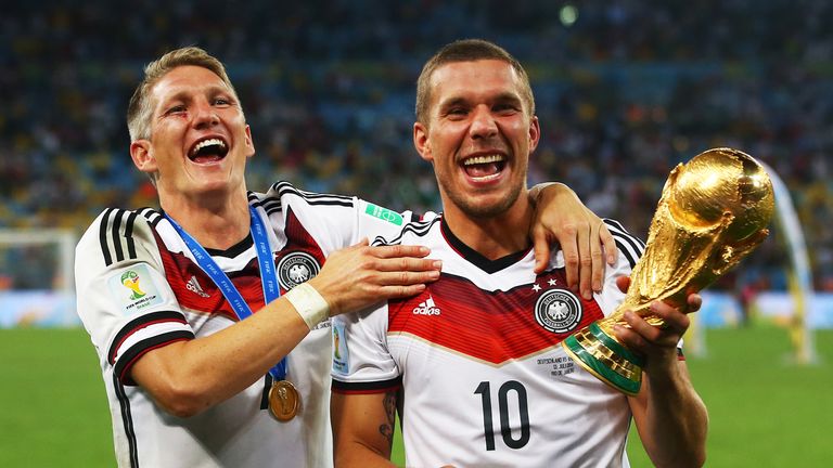 Bastian Schweinsteiger (left) and Lukas Podolski were part of Germany's side that won the 2014 World Cup