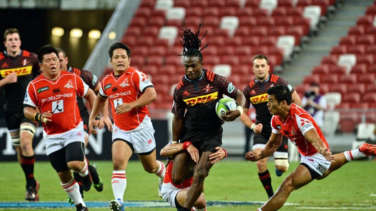 Seabelo Senatla runs at the Sunwolves defence