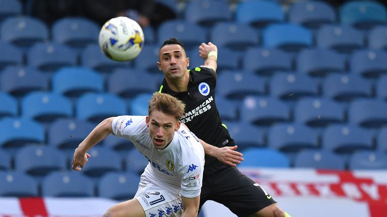 Brighton and Hove Albion's Beram Kayal battles with Leeds United's Charlie Taylor during the Sky Bet Championship match at Elland Road, Leeds