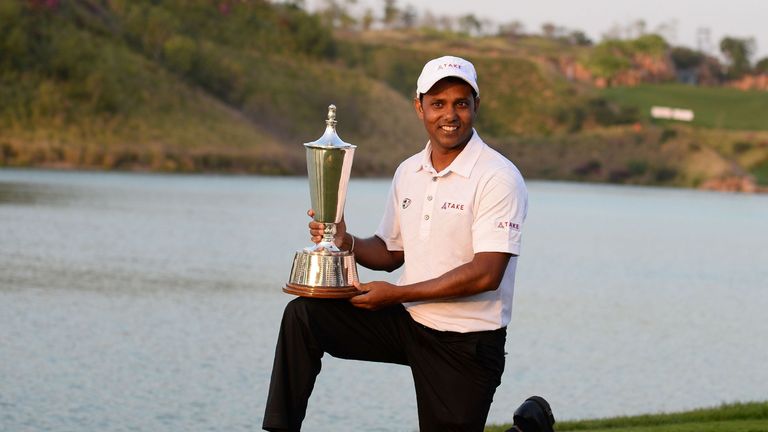 SSP Chawrasia poses with the trophy after he won the Hero Indian Open at the Dlf Golf and Country Club