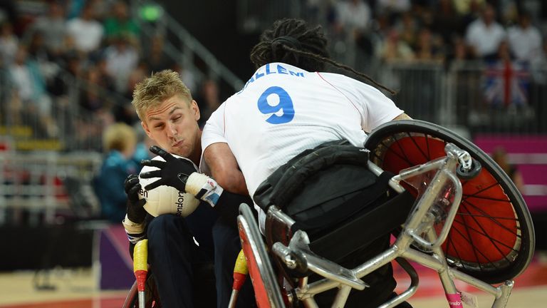 Steve in action at the London Paralympics for GB's wheelchair ruby team