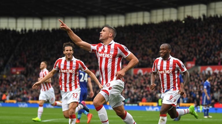 STOKE ON TRENT, ENGLAND - MARCH 18:  Jonathan Walters of Stoke City celebrates scoring his sides first goal during the Premier League match between Stoke C