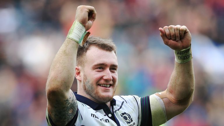 EDINBURGH, SCOTLAND - MARCH 18:  Stuart Hogg of Scotland celebrates at full time during the RBS Six Nations Championship match between Scotland and Italy a