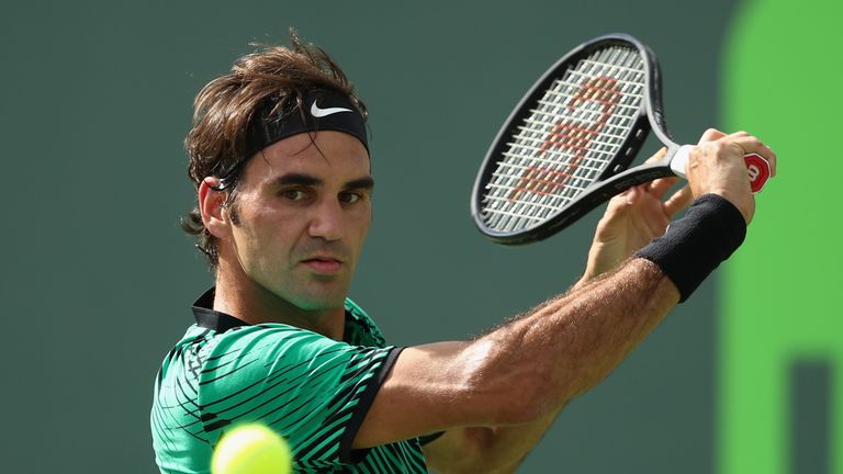 Roger Federer of Switzerland in action against Tomas Berdych of Czech Republic
