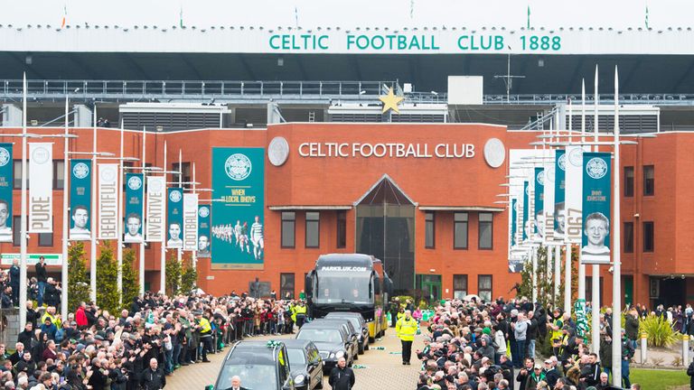 Tommy Gemmell's coffin is driven down Celtic Way