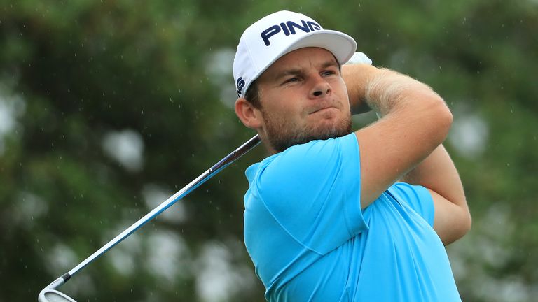 AUSTIN, TX - MARCH 24: Tyrrell Hatton of England tees off on the 7th hole of his match during round three of the World Golf Championships-Dell Technologies