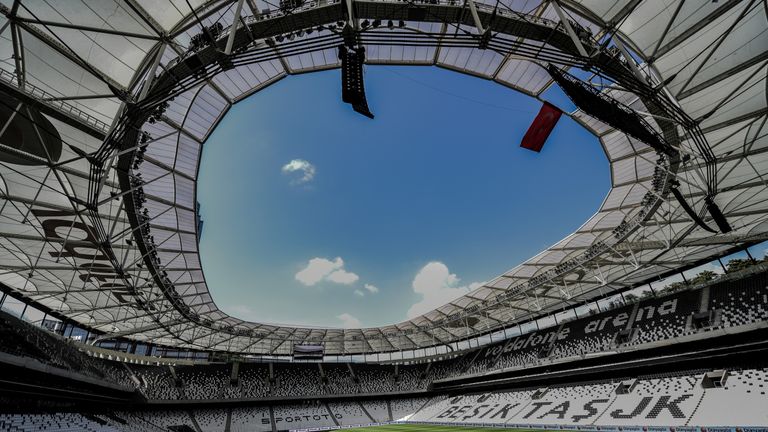 A picture taken on April 10, 2016 in Istanbul shows a general view of the Besiktas football club's "Vodafone arena" new stadium on the opening day. AFP PHO