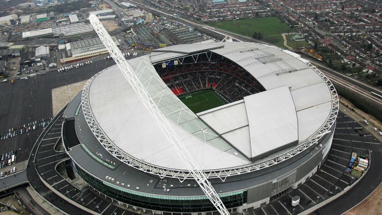 LONDON - MARCH 24:  An aerial view of the new Wembley Stadium during the England U21 v Italy U21 friendly match on March 24, 2007 in London, England  (Phot