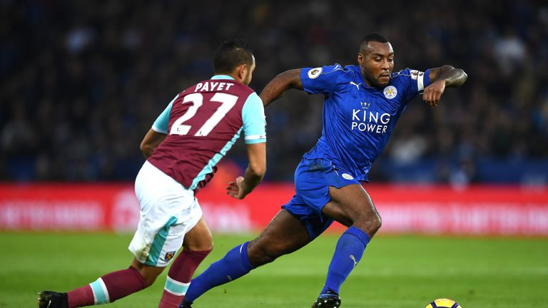 Wes Morgan in action for Leicester City against West ham United