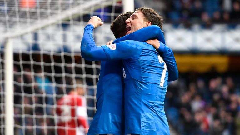 Joe Garner celebrates his second against Hamilton