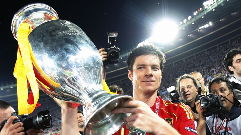 Xabi Alonso holds the European Cup after Spain defeated Germany in the final of Euro 2008