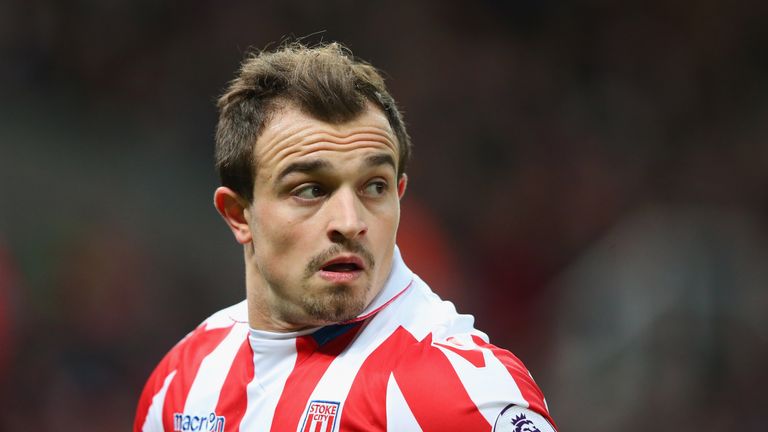 STOKE ON TRENT, ENGLAND - DECEMBER 03:  Xherdan Shaqiri of Stoke City looks on during the Premier League match between Stoke City and Burnley at Bet365 Sta