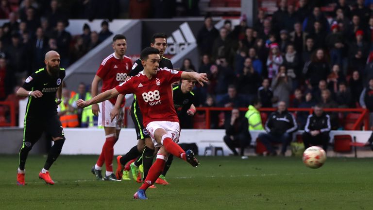 Nottingham Forest's Zach Clough scores his side's third goal of the game during the Sky Bet Championship match at the City Ground, Nottingham.