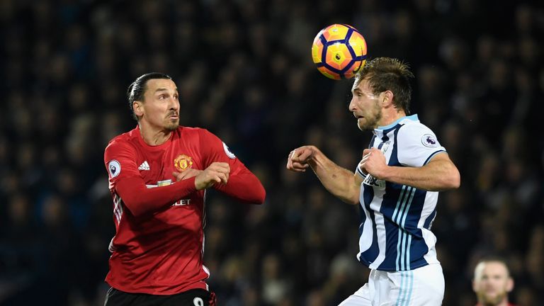 Zlatan Ibrahimovic and Craig Dawson battle for the ball during Manchester United's 2-0 win at the Hawthorns in December