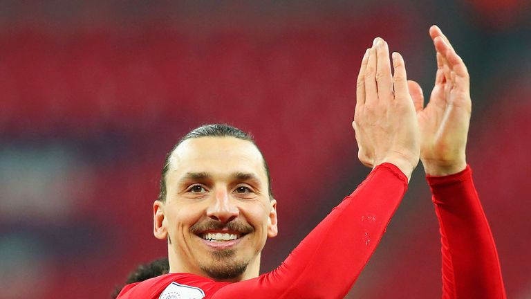 Zlatan Ibrahimovic celebrates after winning the EFL Cup Final