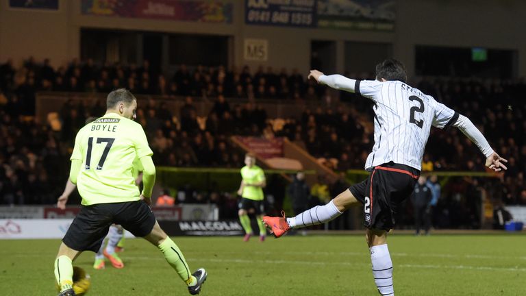 Stelios Demetriou fires Saints ahead against Hibs