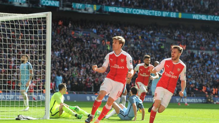 LONDON, ENGLAND - APRIL 23: of Arsenal during the Emirates FA Cup Semi-Final match between Arsenal and Manches